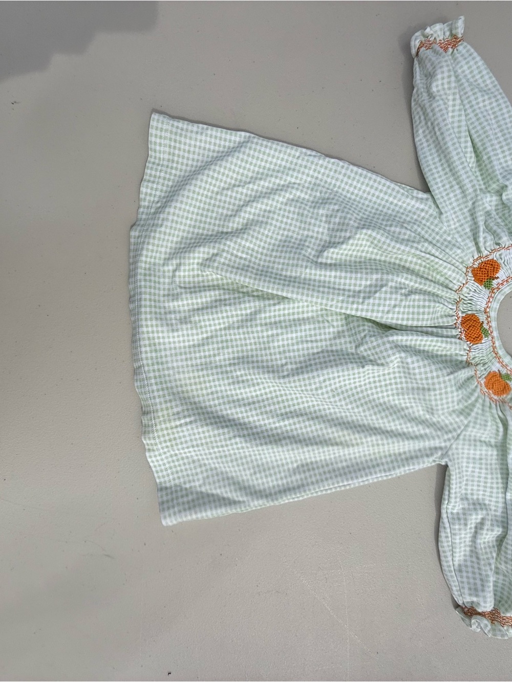 Smocked Gingham Orange Flower Girls Dress - Light Green